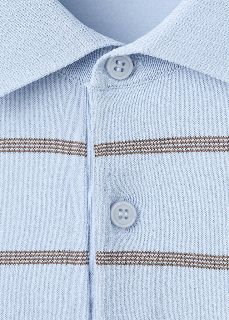 Striped fine-knit polo shirt — Sky Blue
