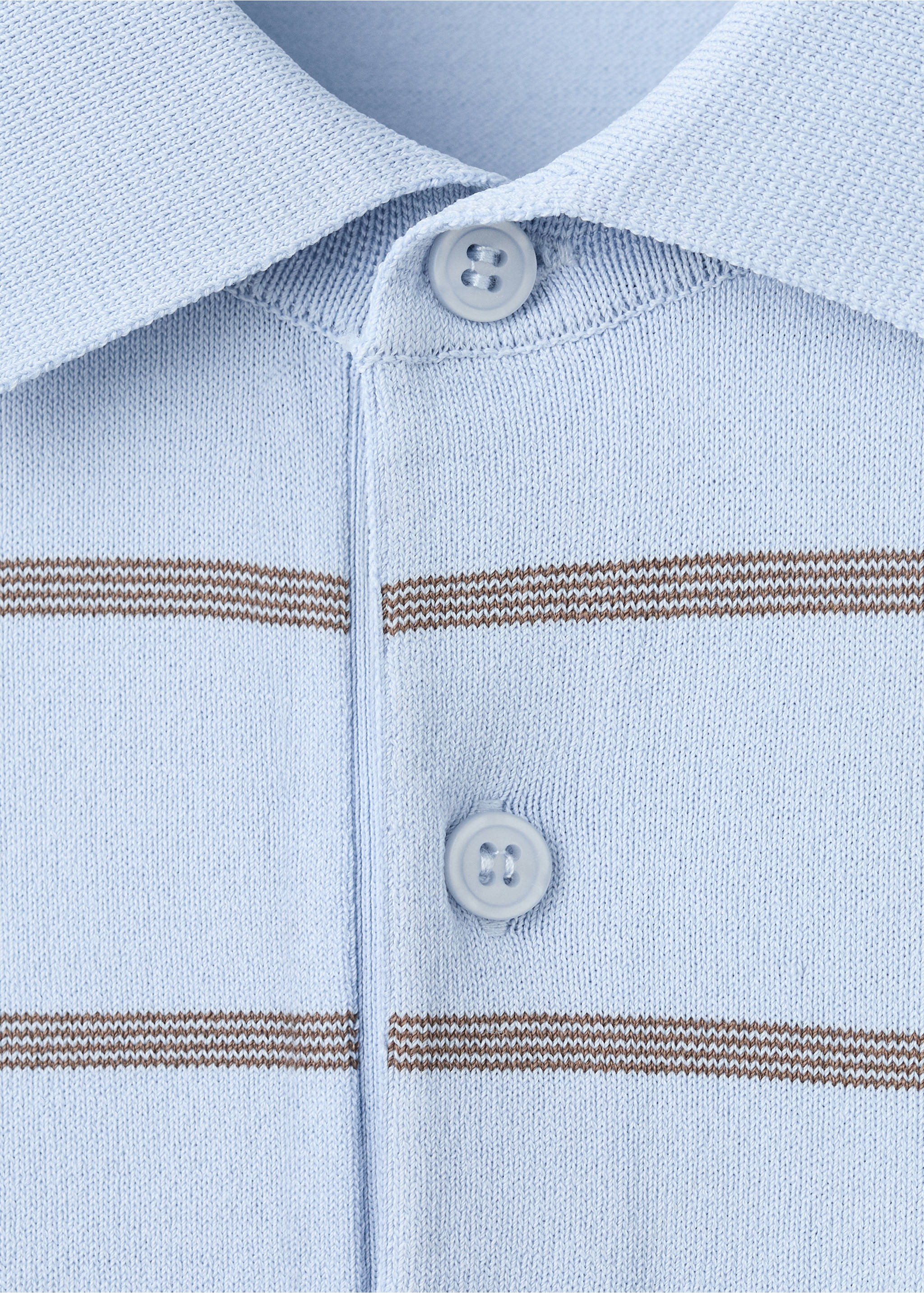 Striped fine-knit polo shirt - Details of the article 8, Sky Blue. Ref: 37001440-00.
