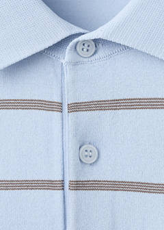 Striped fine-knit polo shirt — Sky Blue 7
