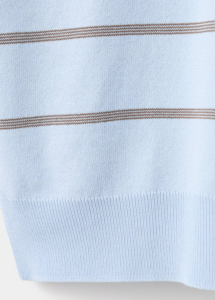 Striped fine-knit polo shirt — Sky Blue