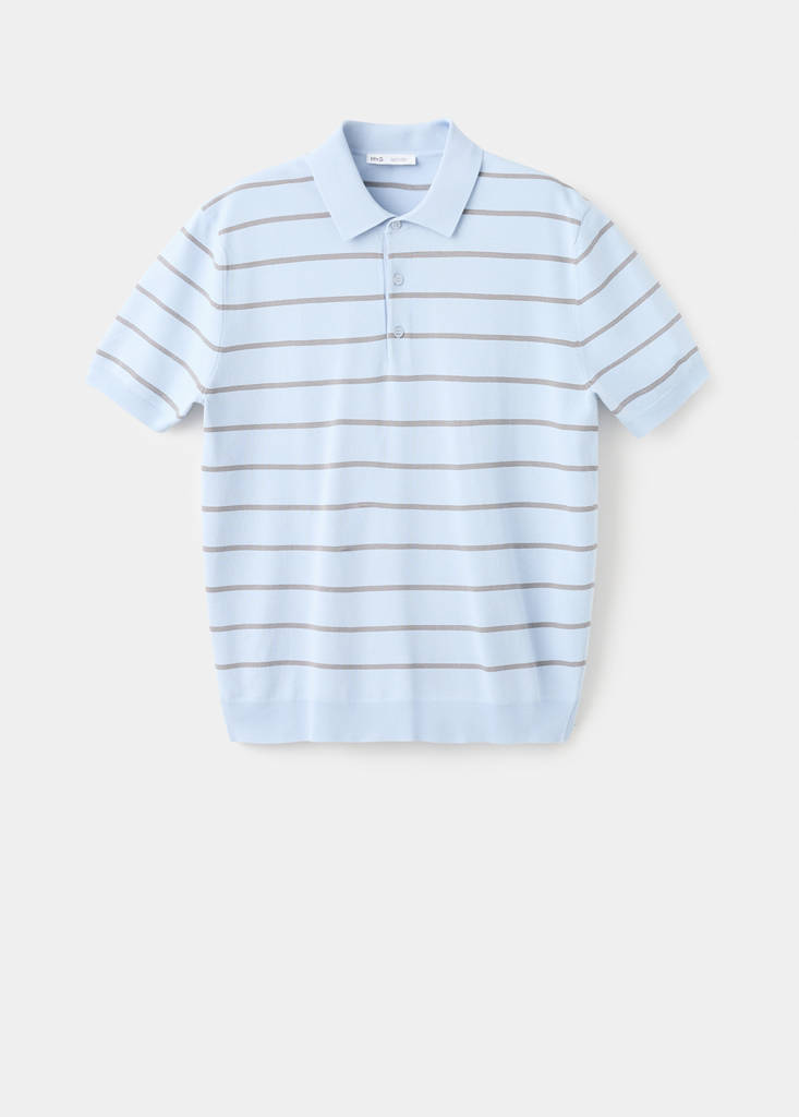Striped fine-knit polo shirt — Sky Blue