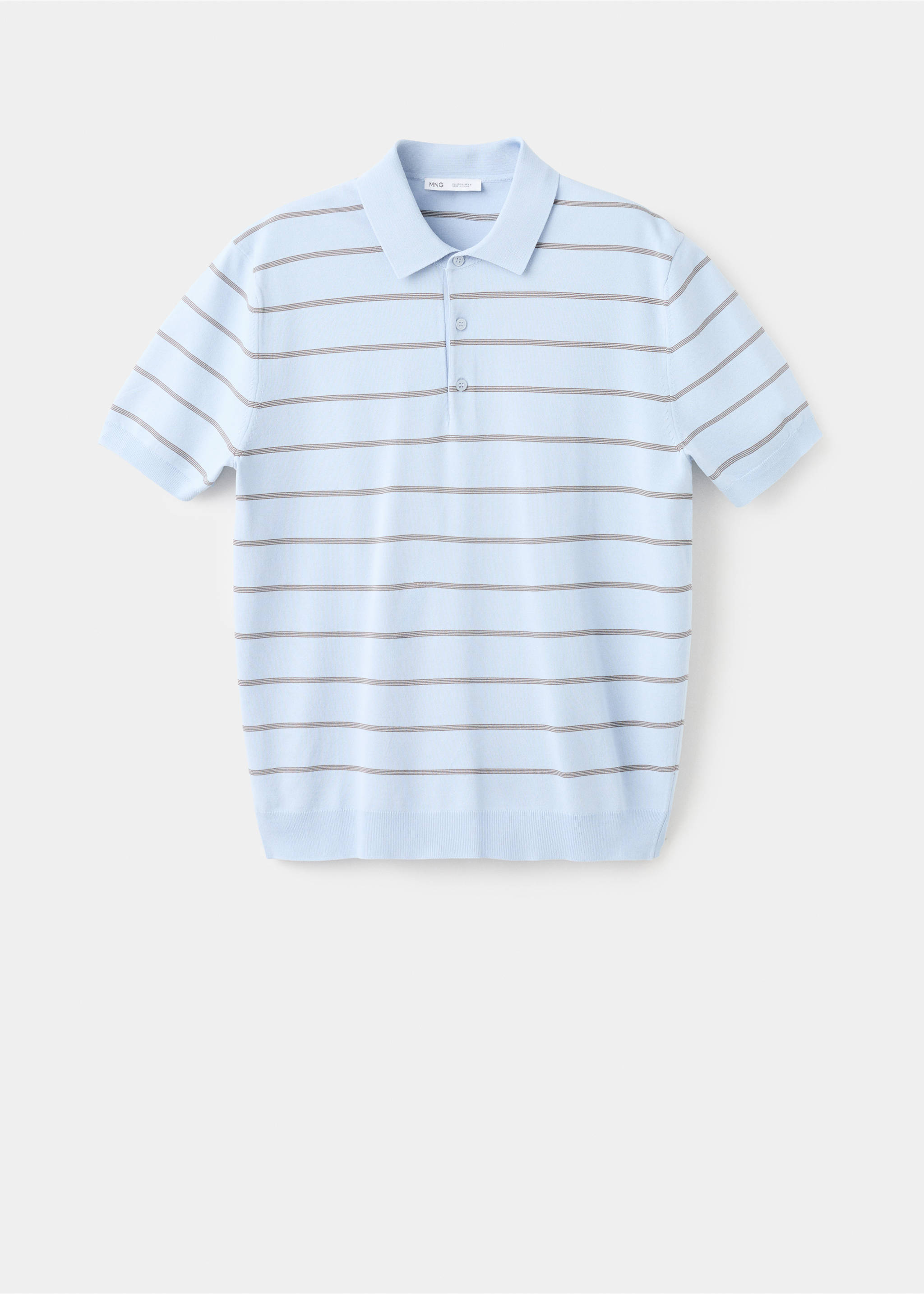 Striped fine-knit polo shirt - Article without model, Sky Blue. Ref: 37001440-00.