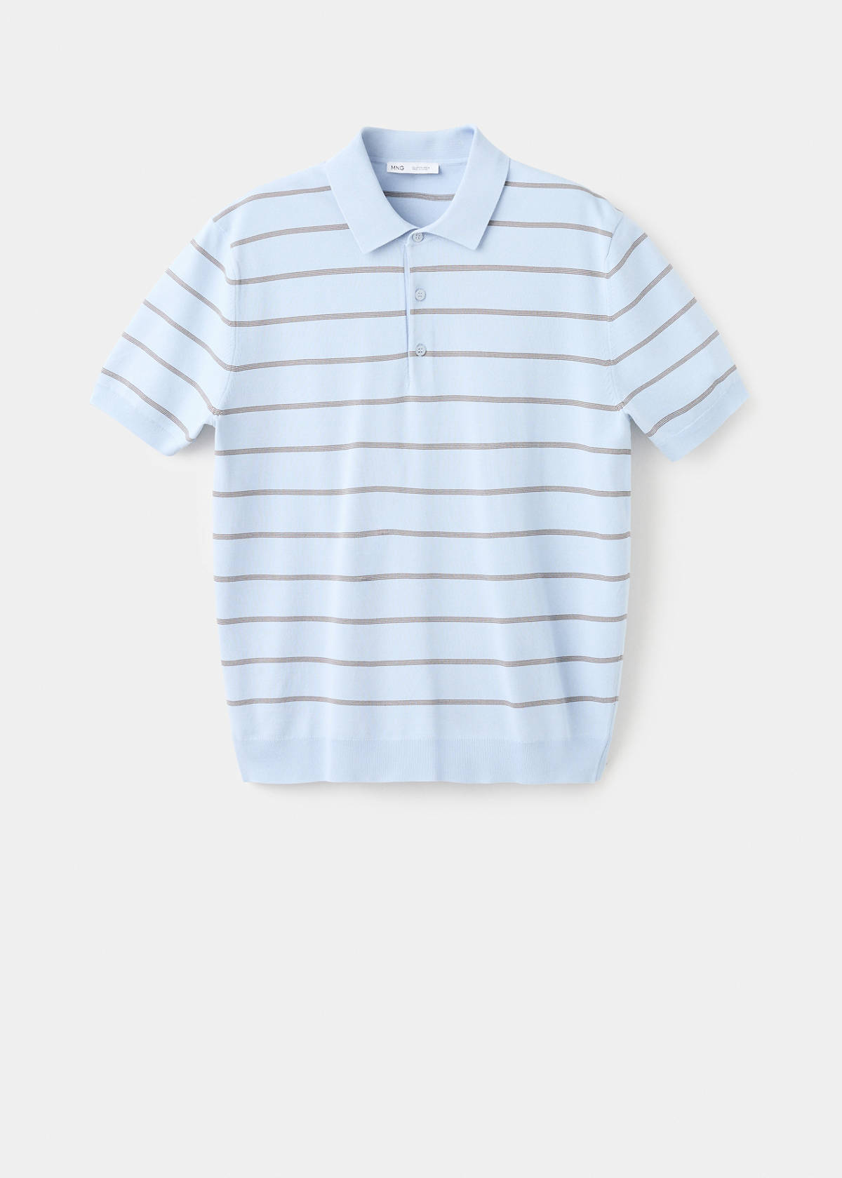 Striped fine-knit polo shirt — Sky Blue