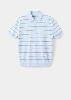 Striped fine-knit polo shirt — Sky Blue 6