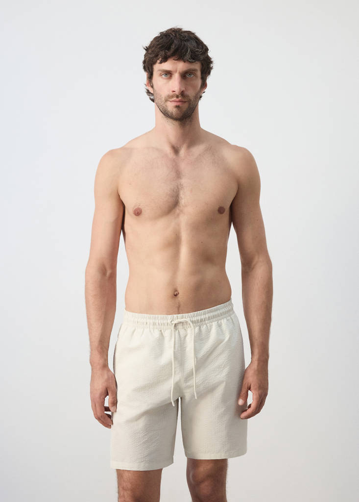 Seersucker striped swimsuit — Beige
