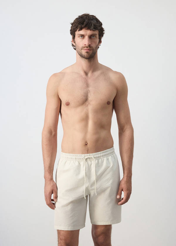 Seersucker striped swimsuit — Beige