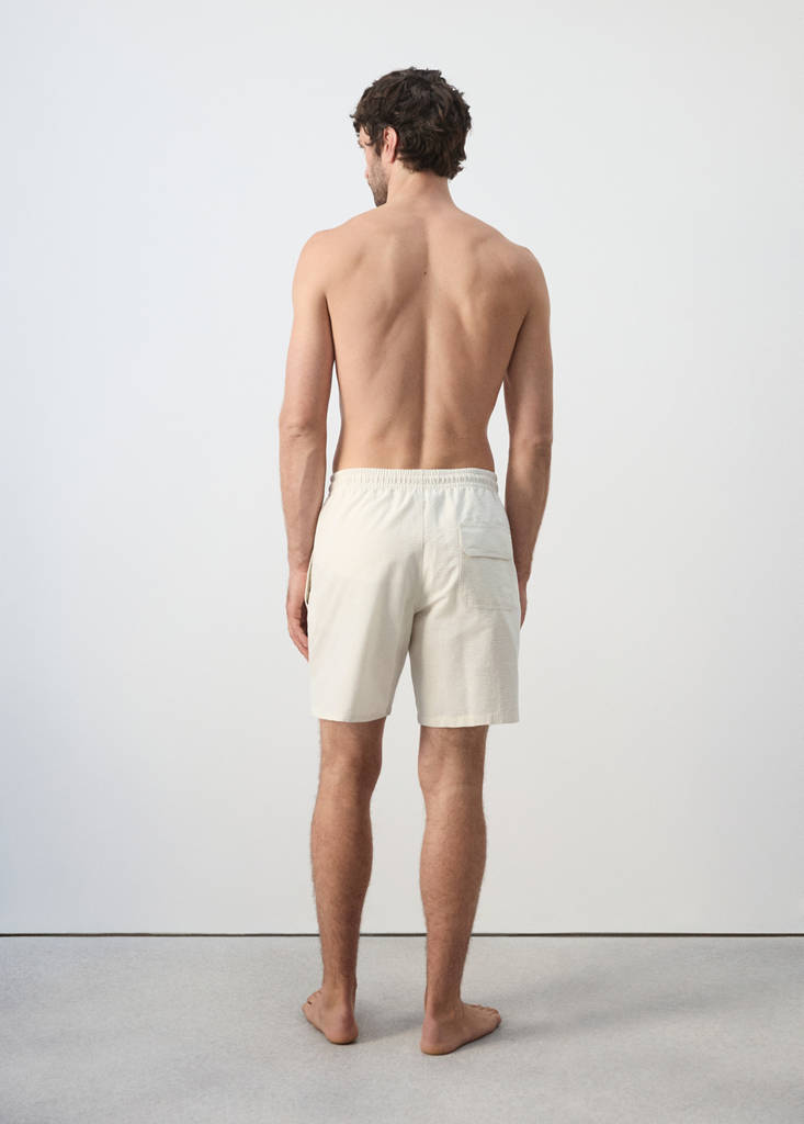 Seersucker striped swimsuit — Beige
