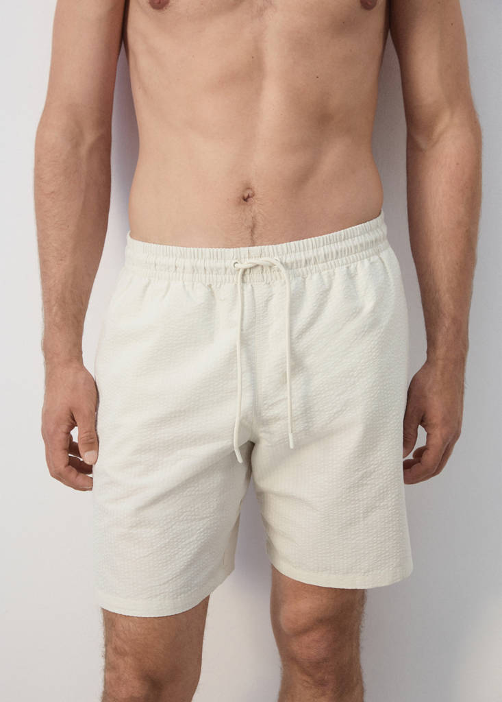 Seersucker striped swimsuit — Beige
