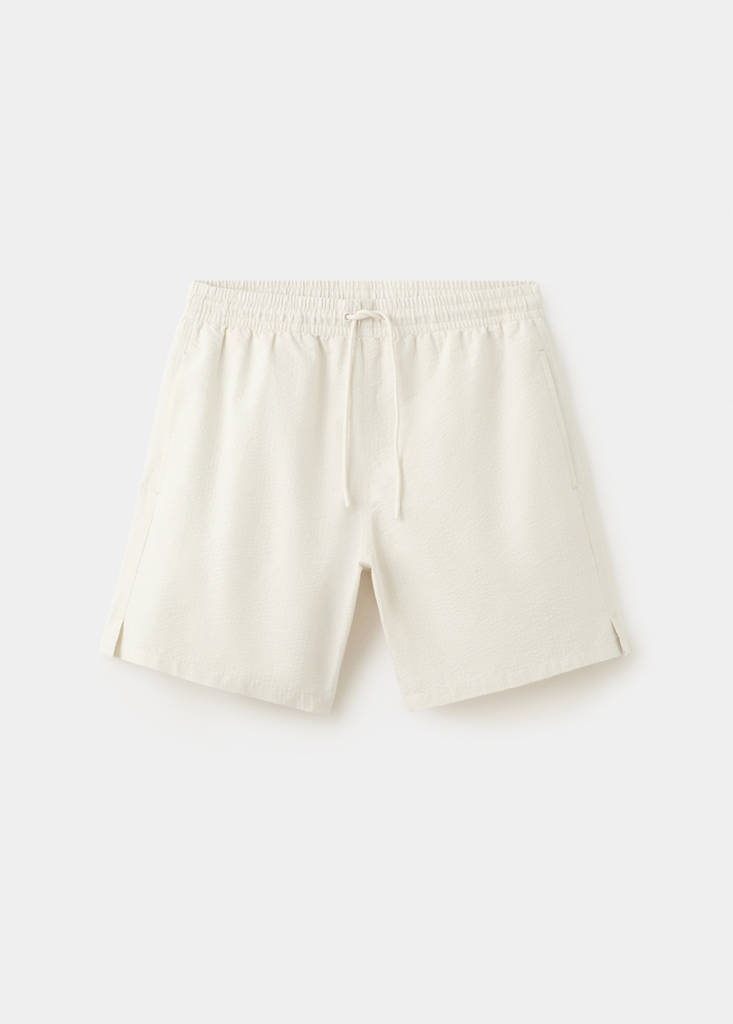 Seersucker striped swimsuit — Beige