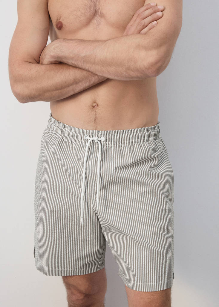 Seersucker striped swimsuit — Khaki