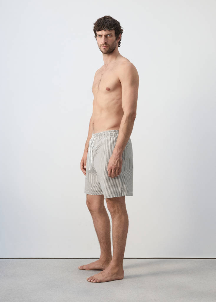 Seersucker striped swimsuit — Khaki