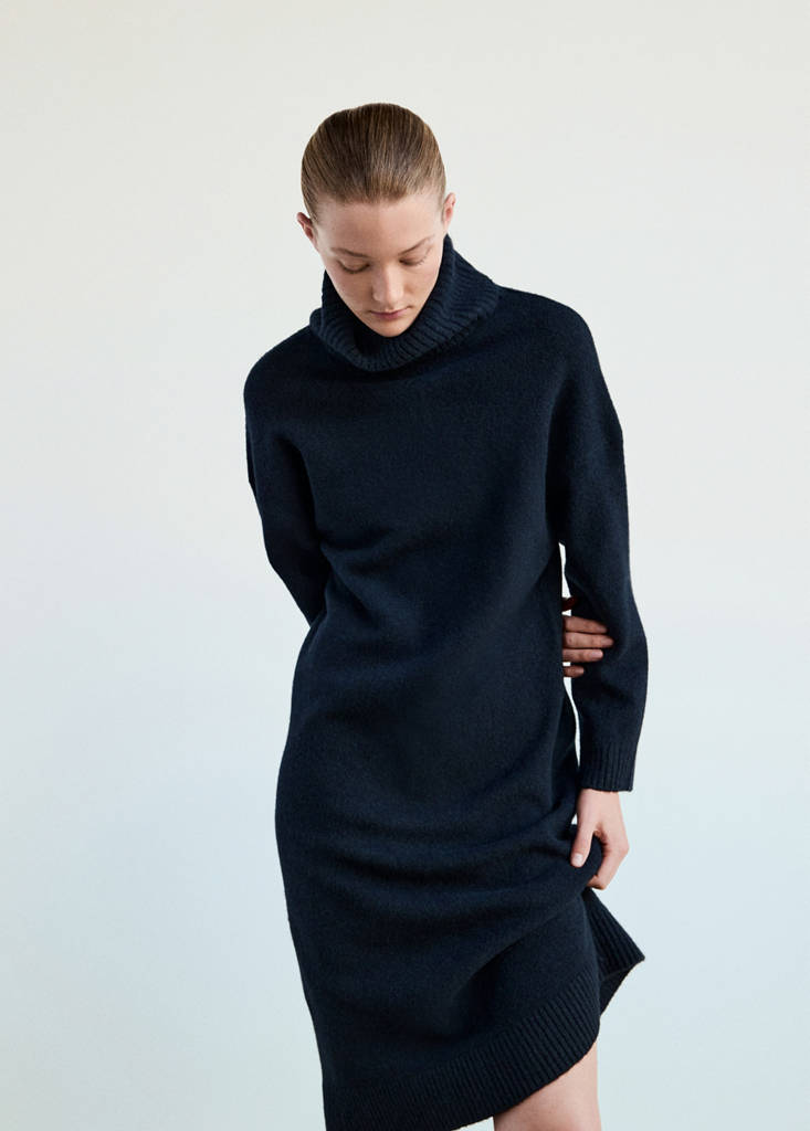 Turtleneck knit nightdress — Navy