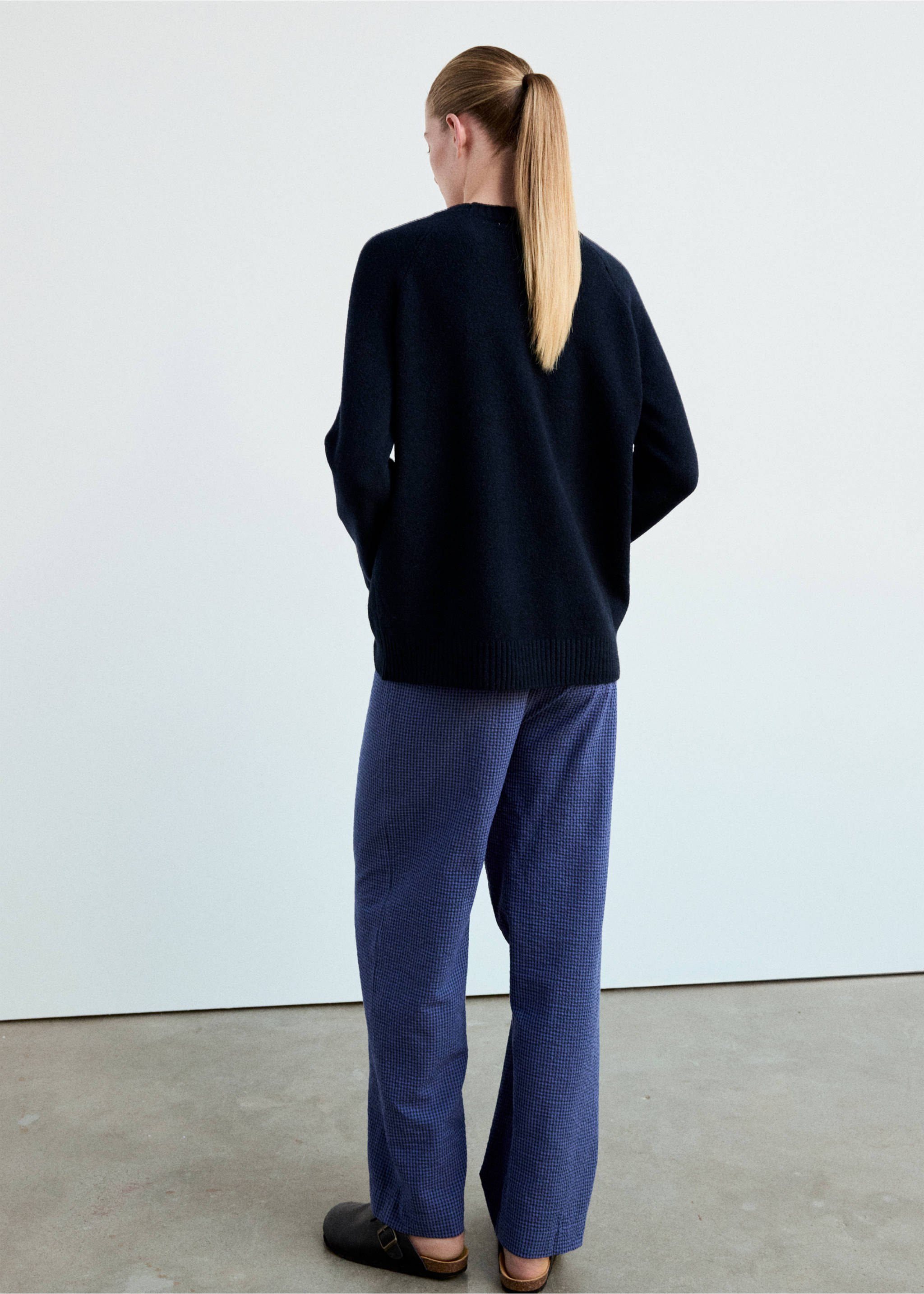 Jersey pyjama knit round neck - Reverse of the article, Navy. Ref: 37001444-00.
