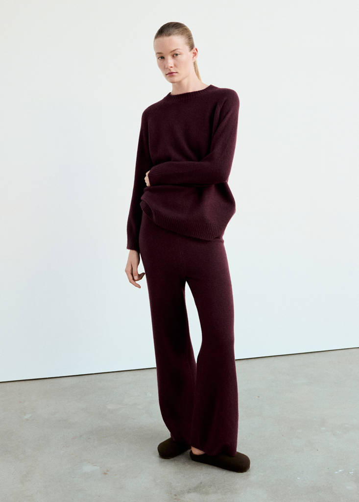Jersey pyjama knit round neck — Burgundy