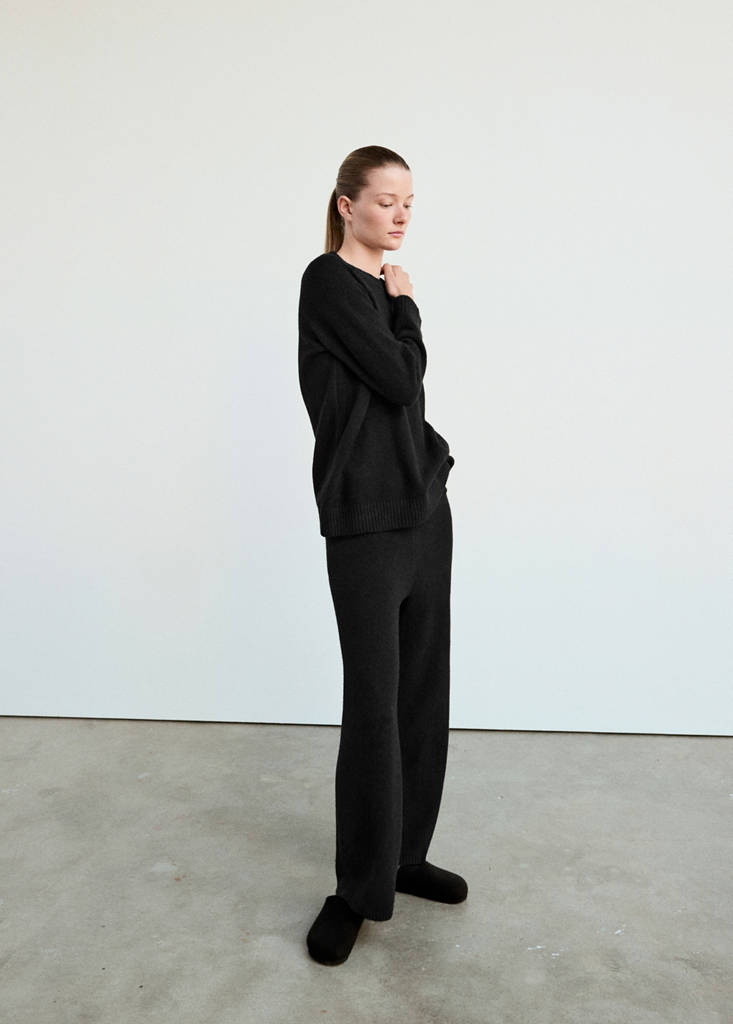 Jersey pyjama knit round neck — Black