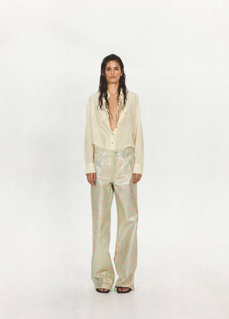 Foil-printed straight jeans — Silver