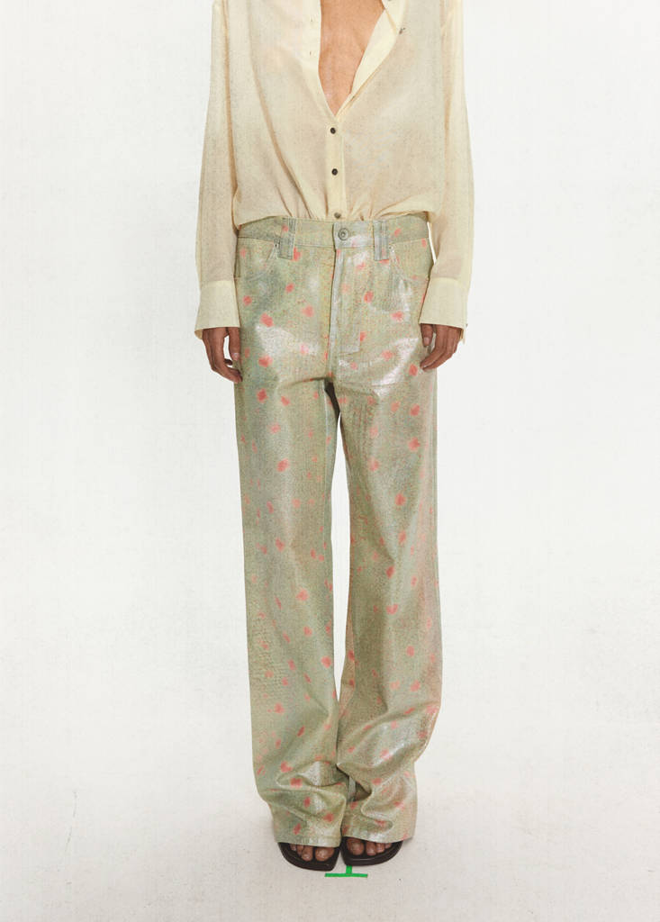 Foil-printed straight jeans — Silver