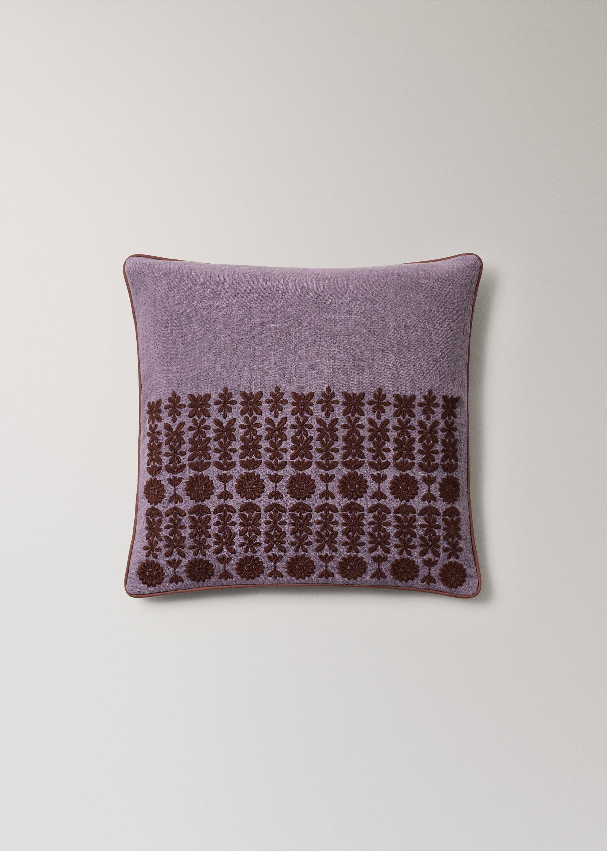 Embroidered linen cushion cover - Article without model, Lavender. Ref: 37001479-00.