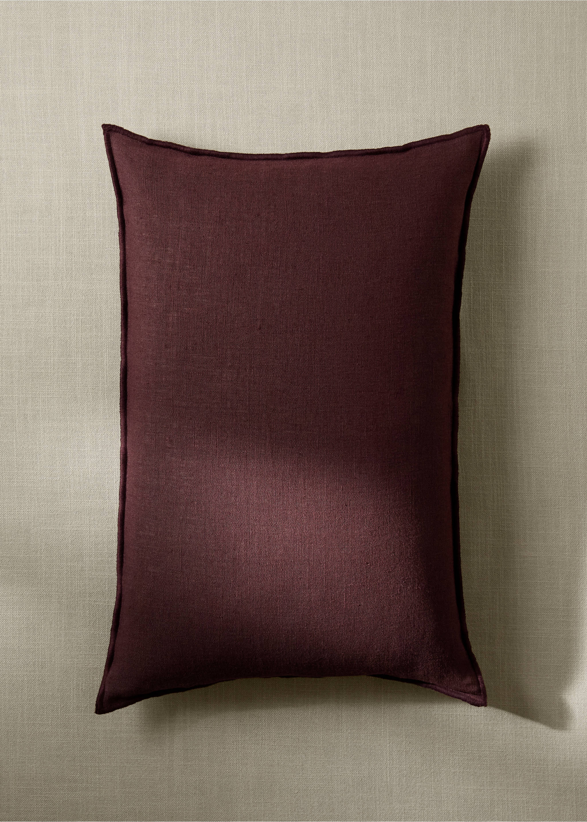 Deep burgundy rectangular cushion cover with a stitched border., Dark Red. Ref: 37001481-00.
