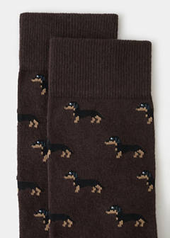Dog-print cotton socks — Brown 2