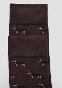 Dog-print cotton socks — Brown 3