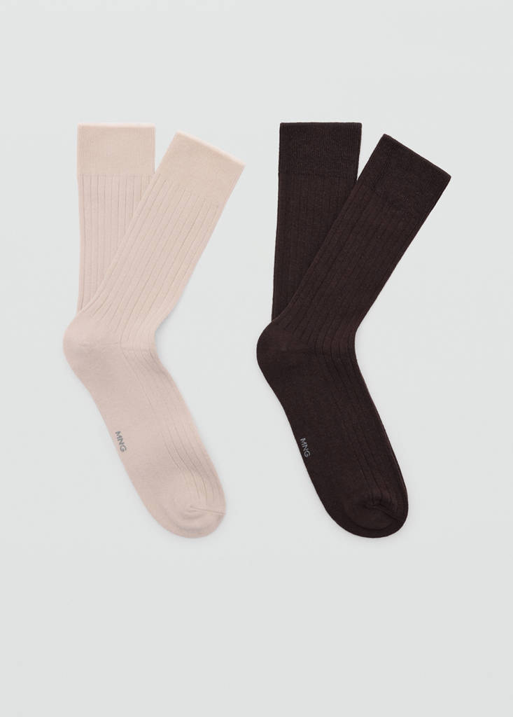 Pack of 2 ribbed cotton socks — Brown