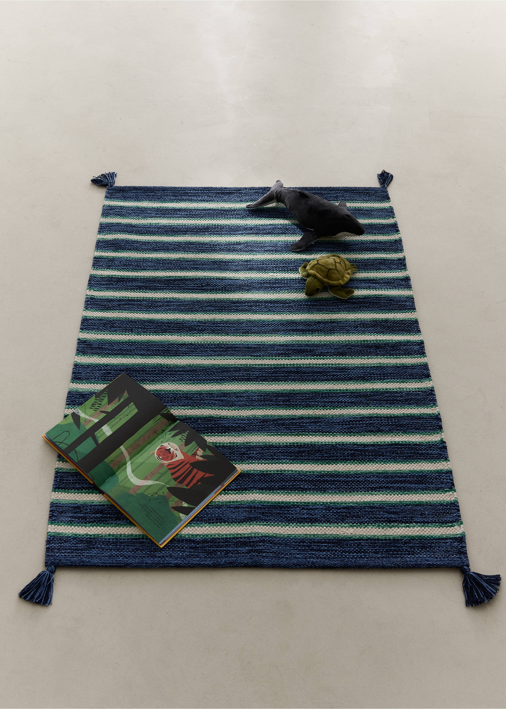 100% cotton striped rug - General plane, Navy. Ref: 37001493-00.