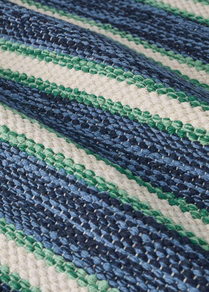 Small 100% cotton striped rug — Navy