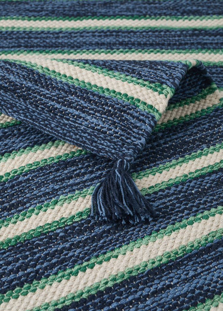 Small 100% cotton striped rug — Navy