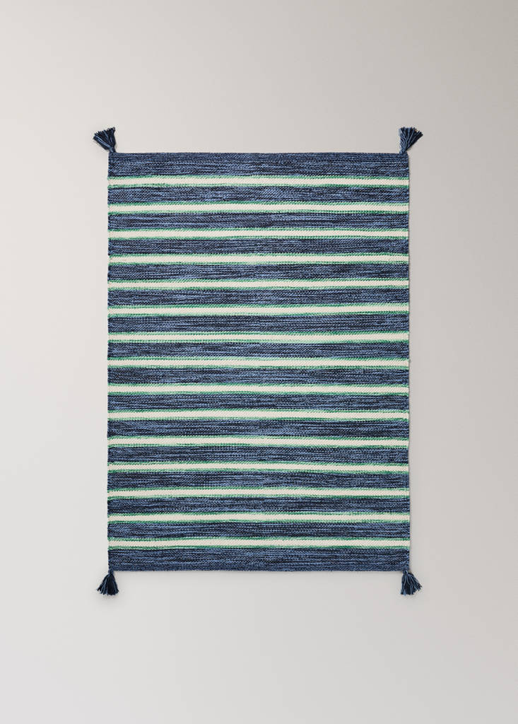 Small 100% cotton striped rug — Navy
