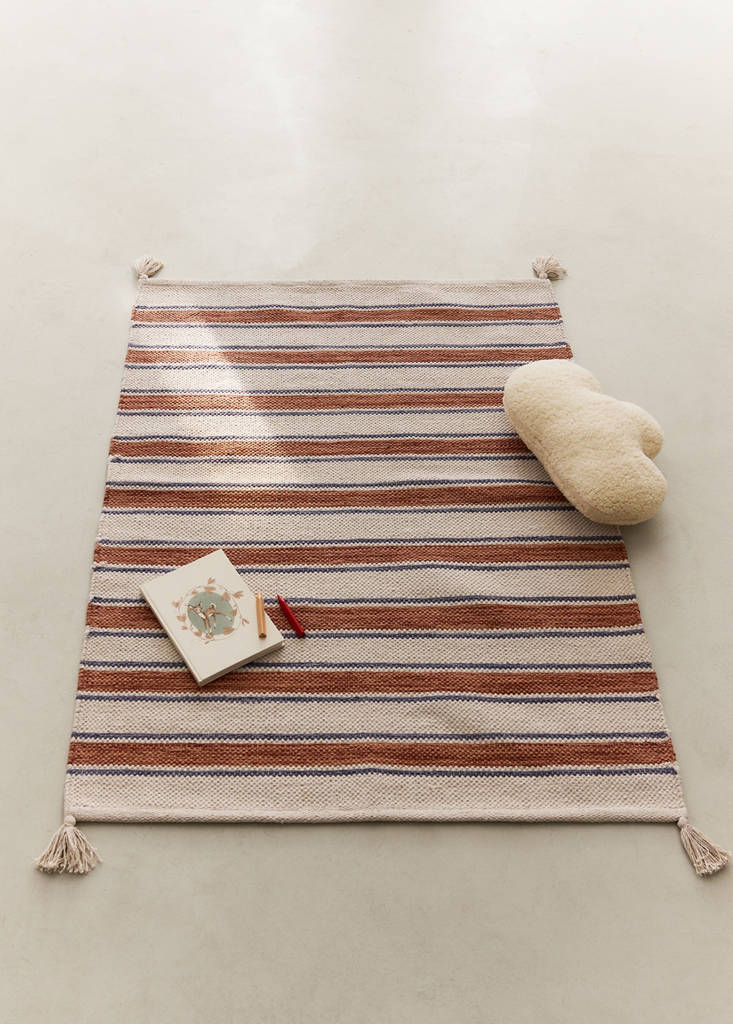 Small 100% cotton striped rug — Russet