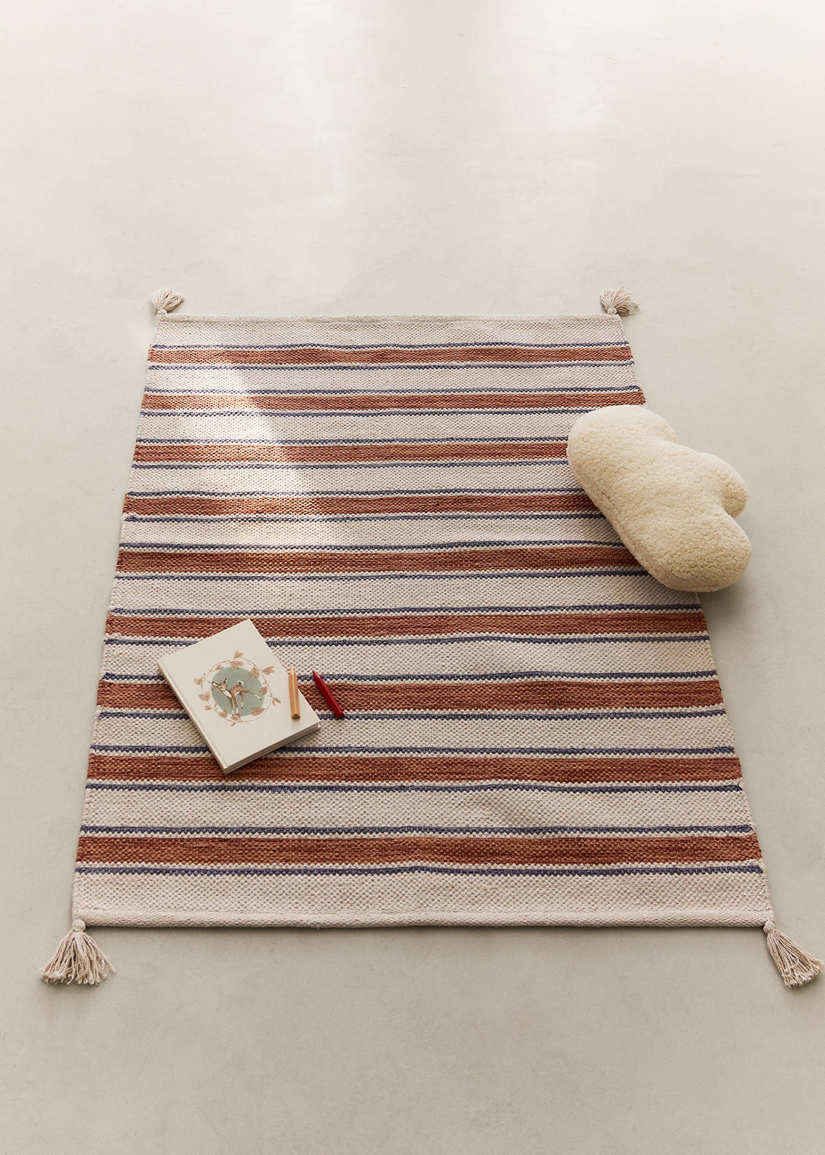 Small 100% cotton striped rug — Russet
