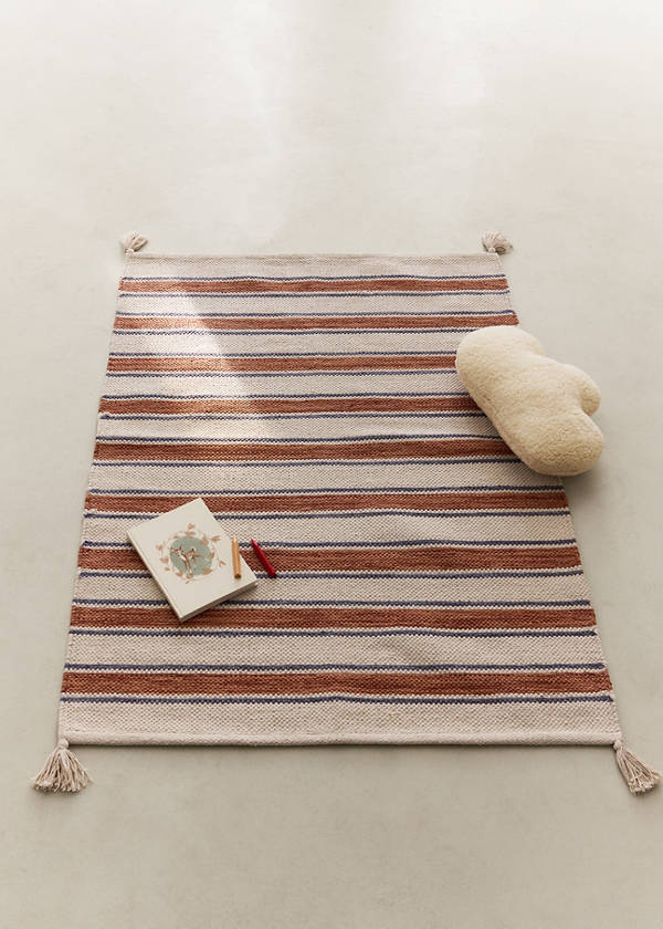 Small 100% cotton striped rug — Russet