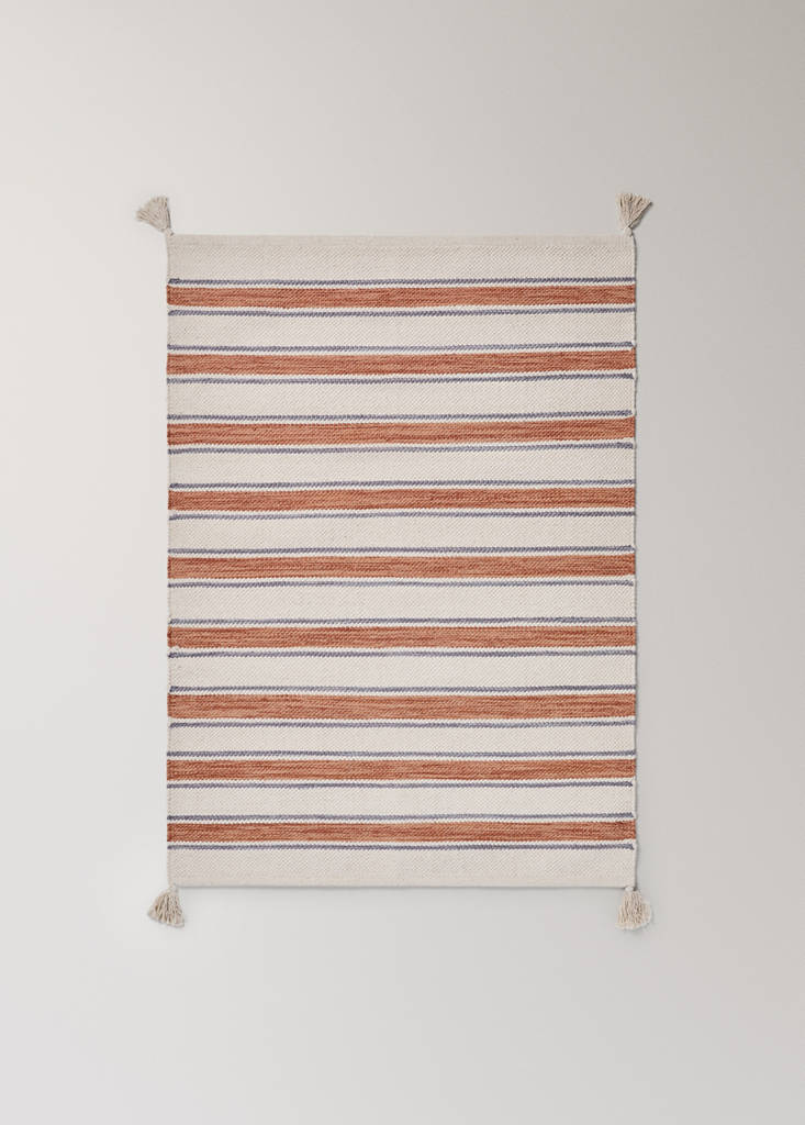 Small 100% cotton striped rug — Russet