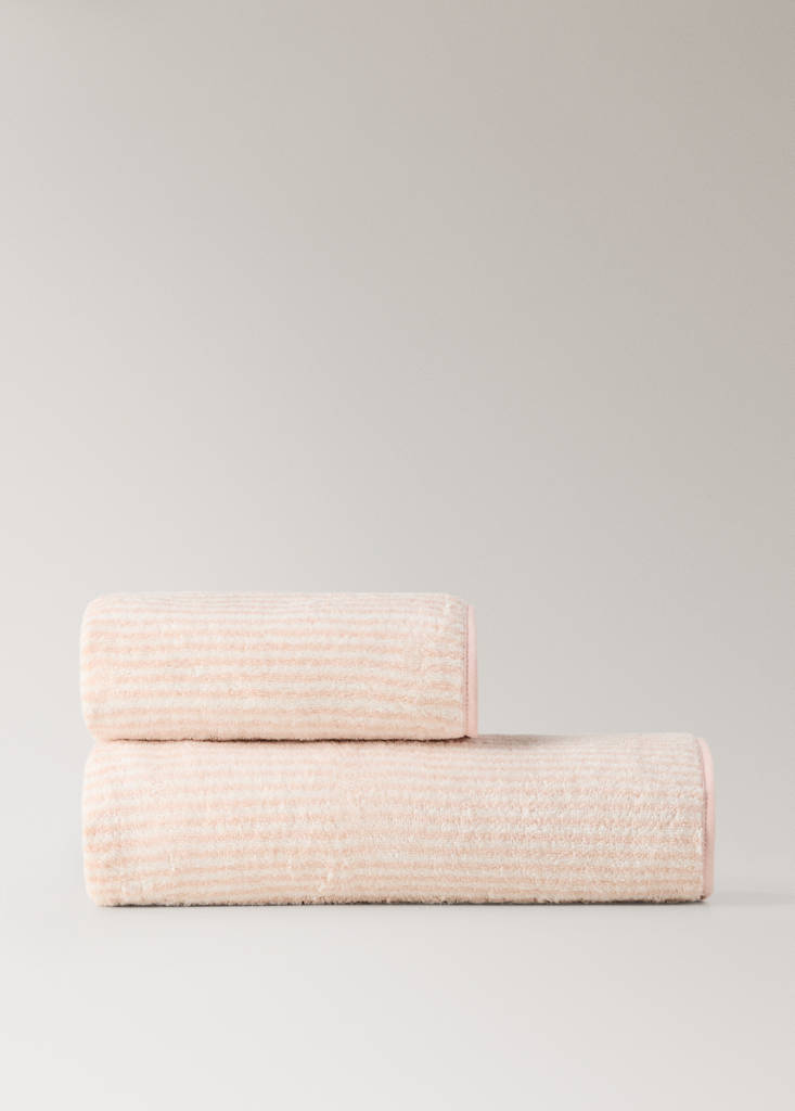Two-tone striped washcloth with hem trim — Nude