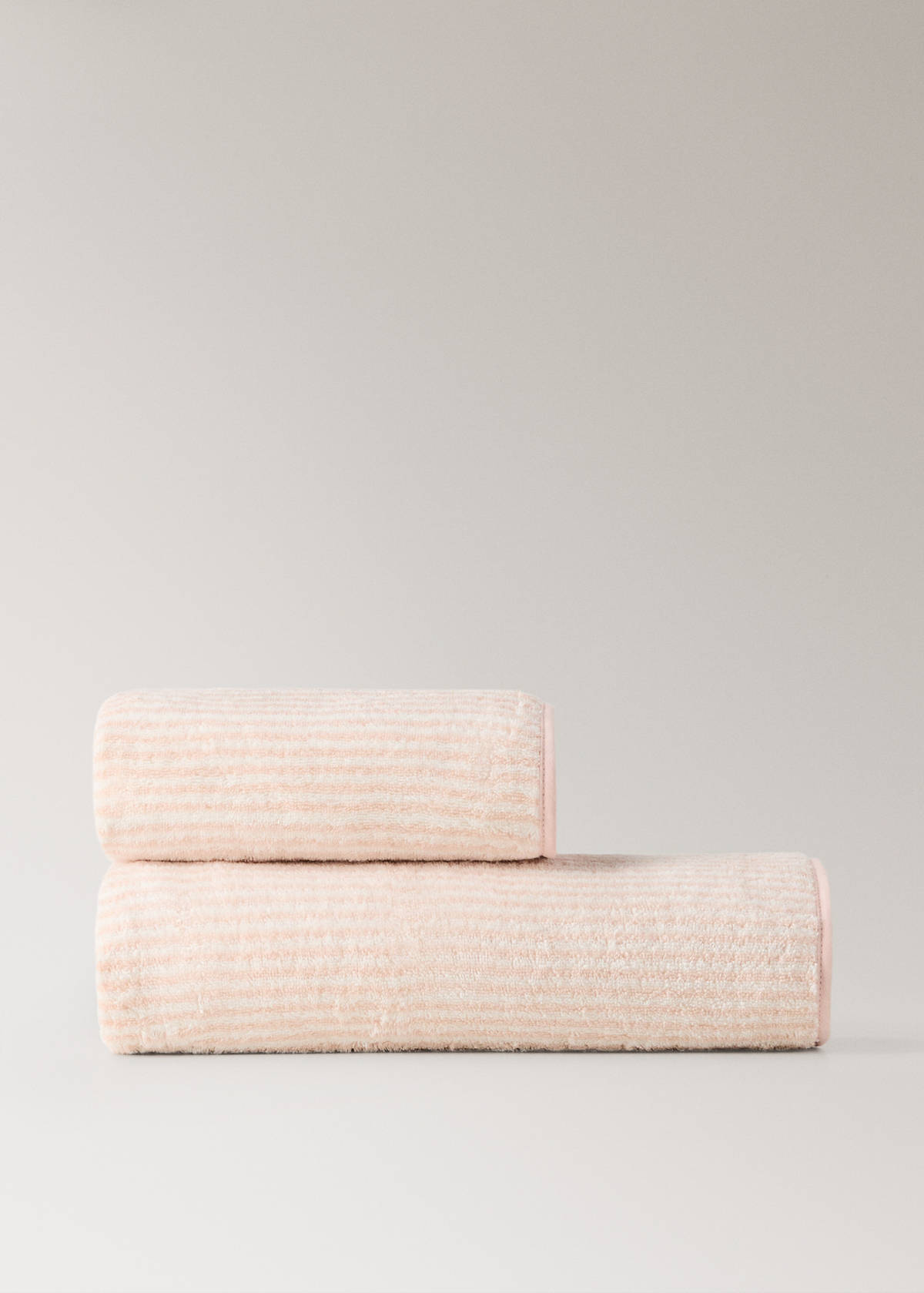 Two-tone striped washcloth with hem trim — Nude