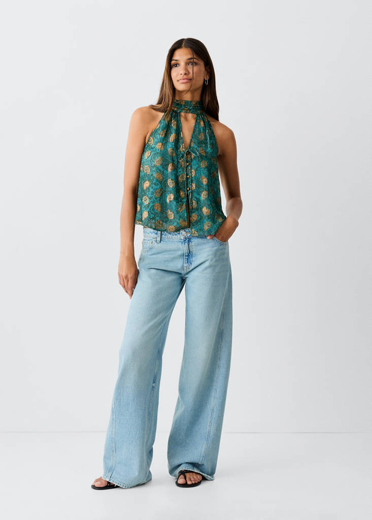 Printed halter top — Petrol Blue