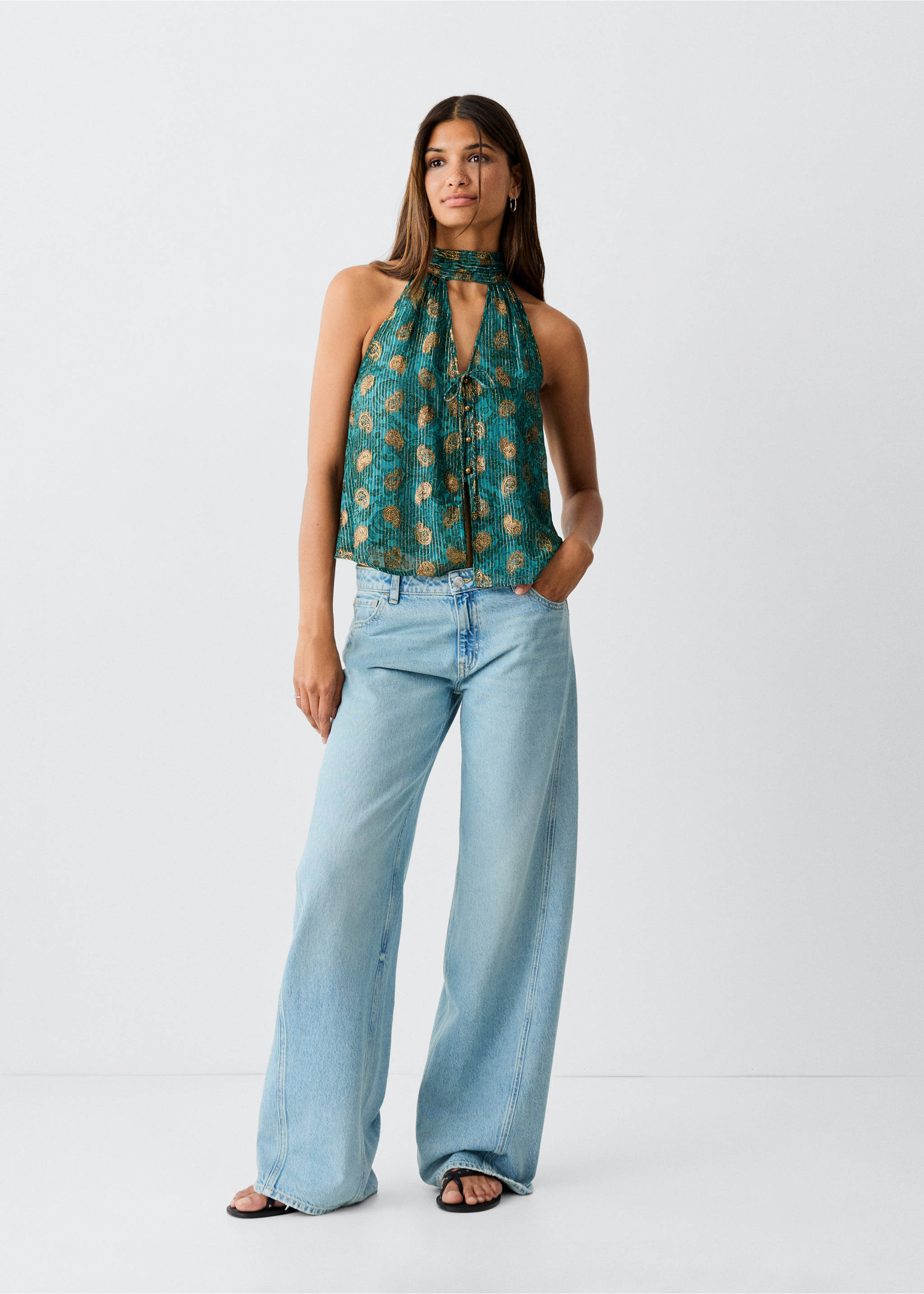 Printed halter top - General plane, Petrol Blue. Ref: 37001516-00.