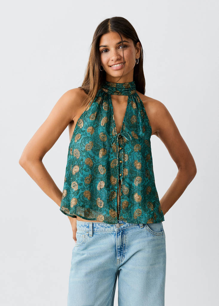 Printed halter top — Petrol Blue