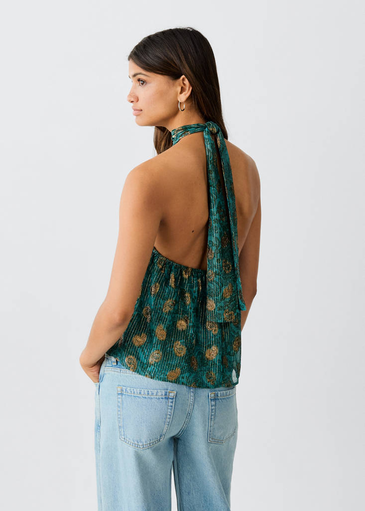 Printed halter top — Petrol Blue