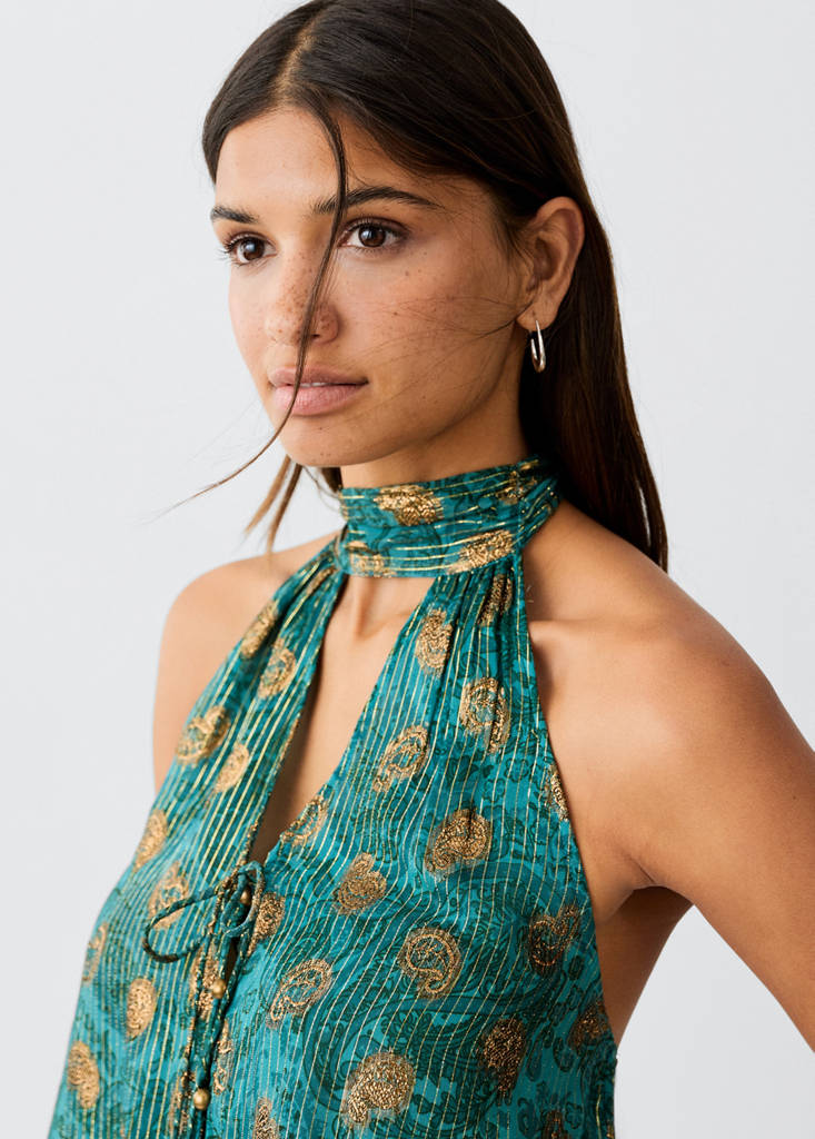 Printed halter top — Petrol Blue