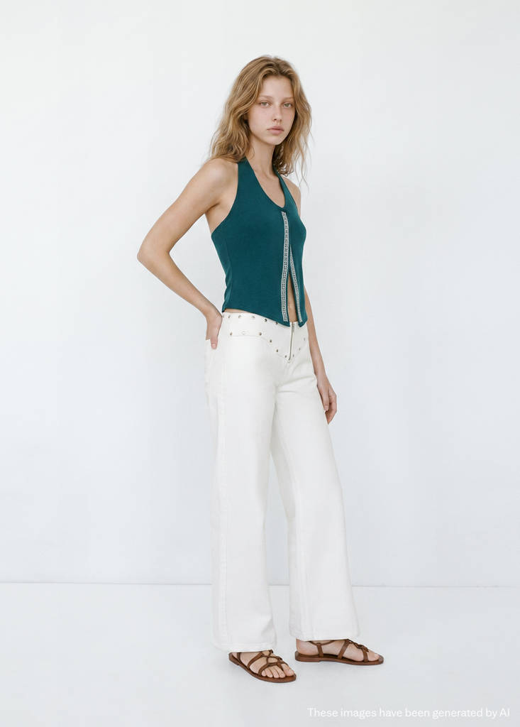 Halter top with embroidered details — Petrol Blue