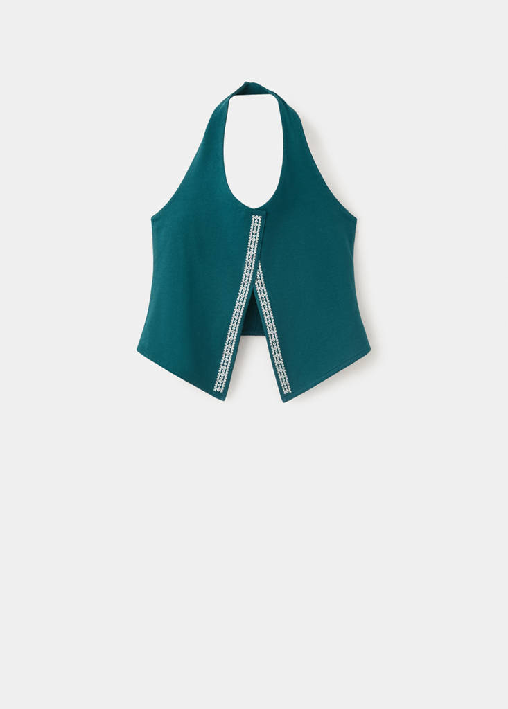 Halter top with embroidered details — Petrol Blue
