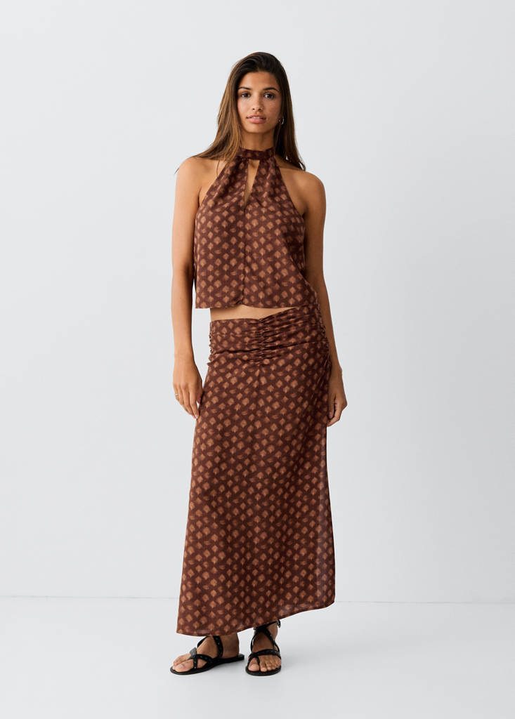 Printed halter top — Russet
