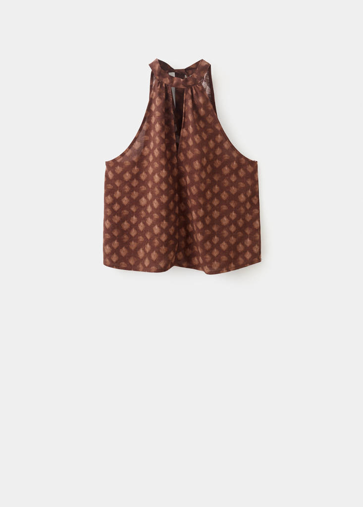 Printed halter top — Russet