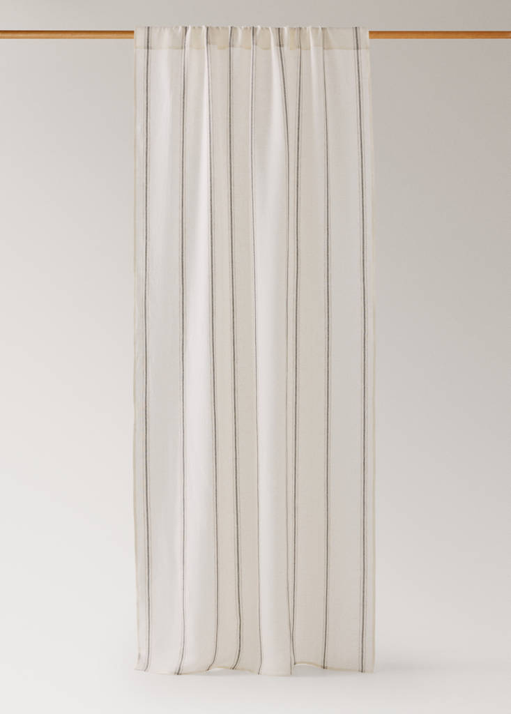 Linen curtain with woven stripe contrast, medium opacity — Sand