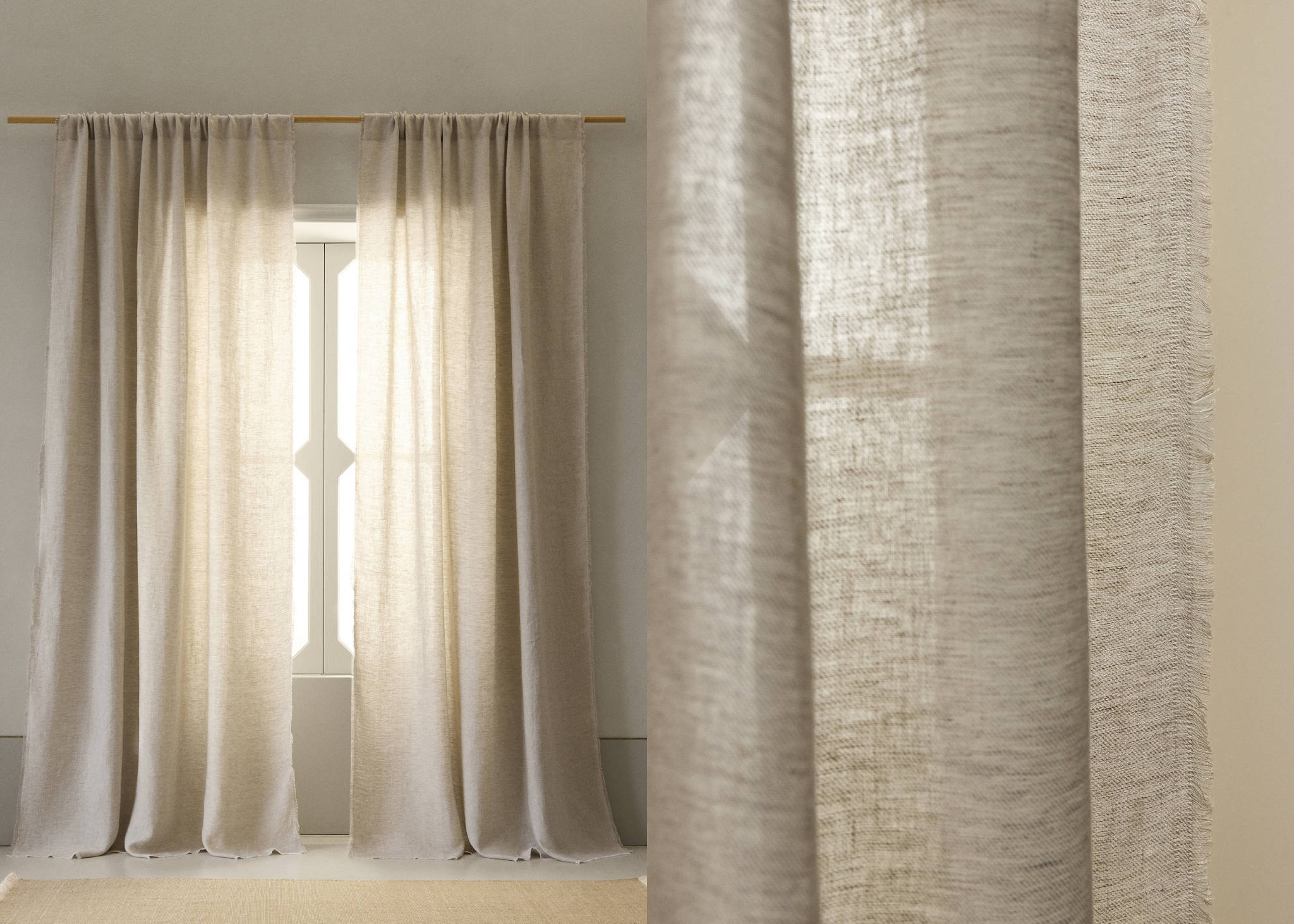 100% linen curtain with fringed edge - Panoramic plane