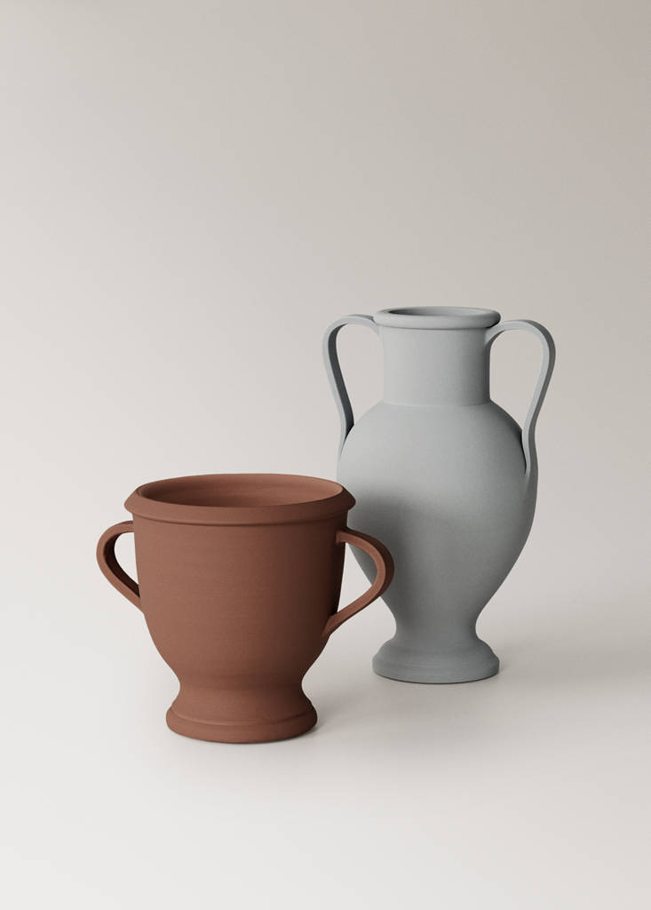 Terracotta vase with handles — Sky Blue
