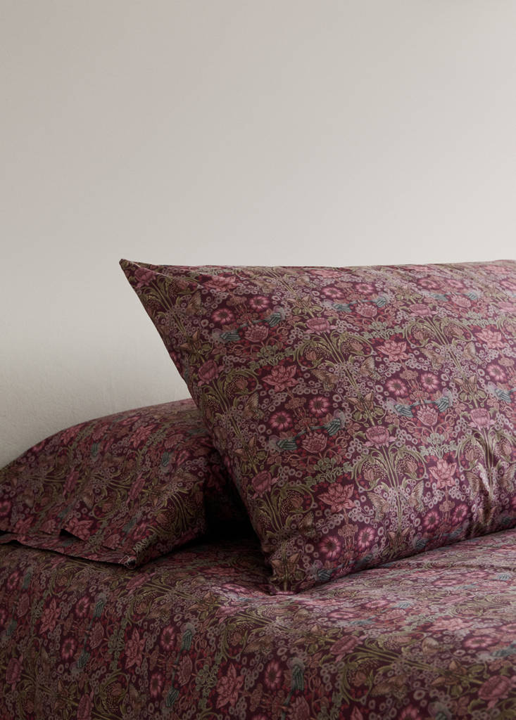 Floral-print pillow case 45x110cm — Plum