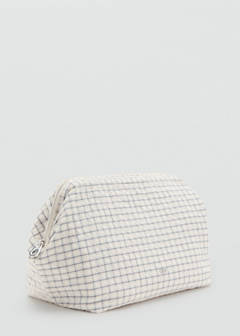 Checked cotton wash bag — Ecru 2